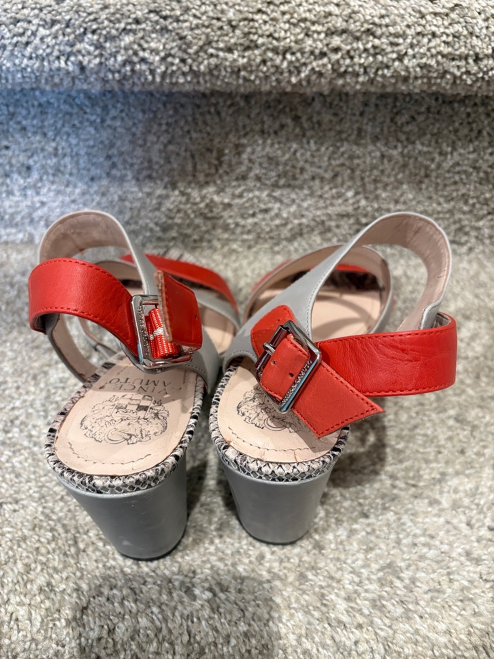 Vince canuto Women's Red and Gray Strappy Sandals with Snakeskin Accent - Picture 3 of 6